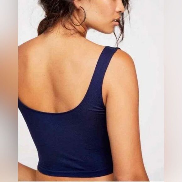 Free People Scoop Neck Crop Top Navy Size Medium - Picture 2 of 5